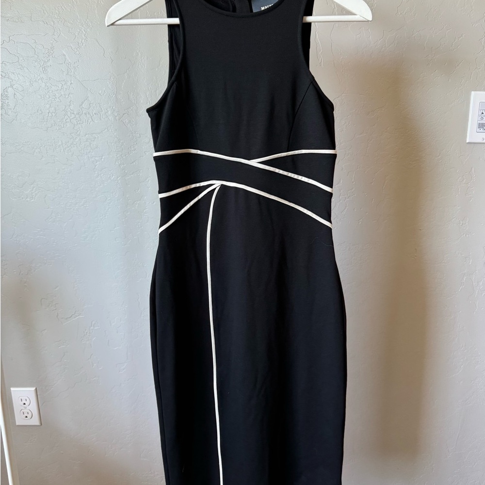 Maeve Black and White Halter Sheath Dress Midi Sleeveless